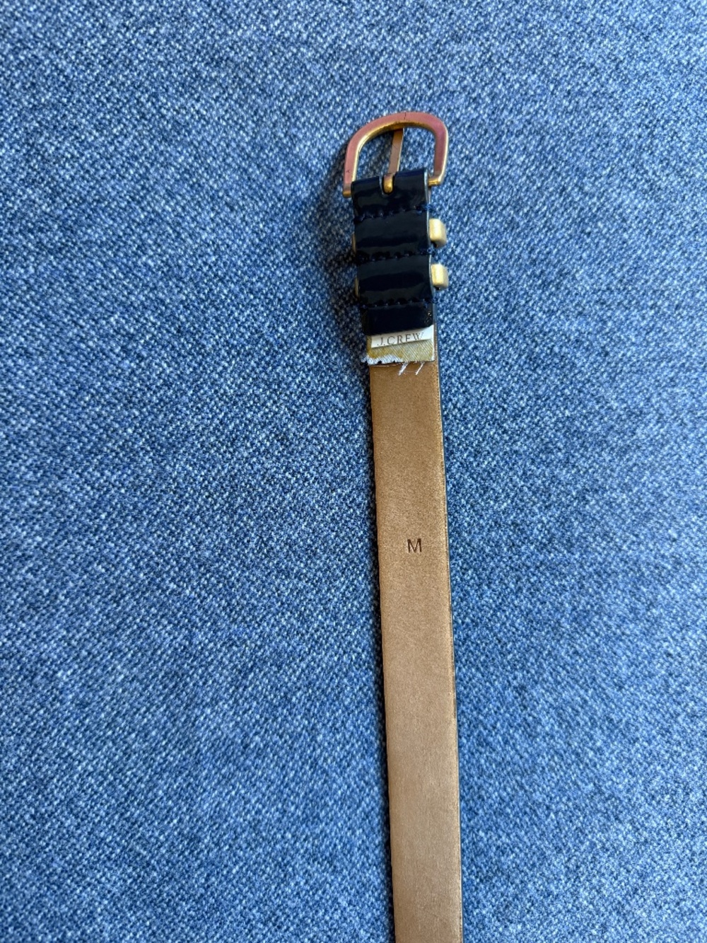 J. Crew Navy Patent Leather Belt with Gold Buckle - Picture 4 of 4